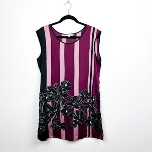 Cleo Pink, Purple & Black Striped Floral Blouse